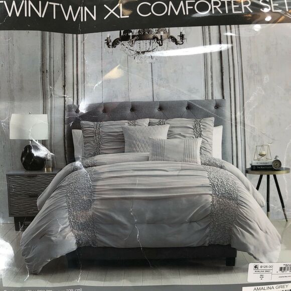 Hallmart Collectible Amalina 4-Pc Comforter Set Twin/ Twin XL Grey - Picture 8 of 9